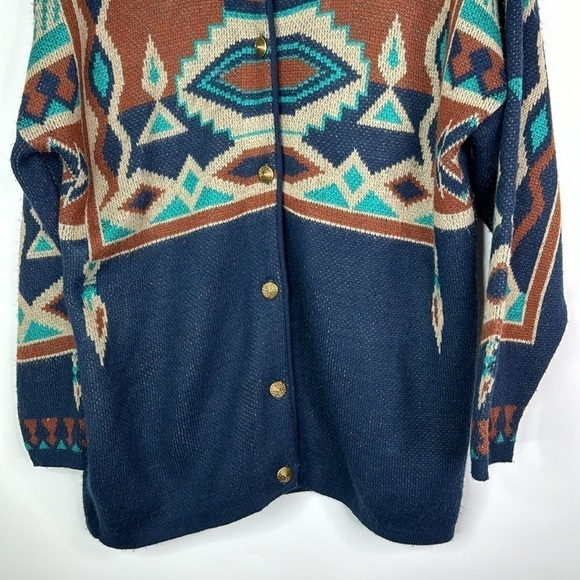 Vintage Southern Lady Blue Turquoise Southwestern Button Sweater Medium - Picture 3 of 9